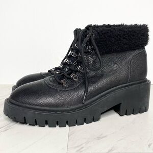 New! Kelsi Dagger Brooklyn Faux Fur Lace Up Black Boot 8